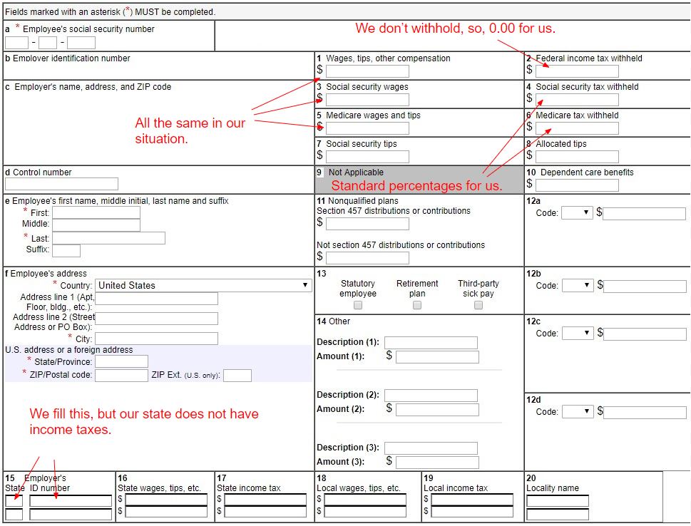 How we fill out W-2s for our nanny.